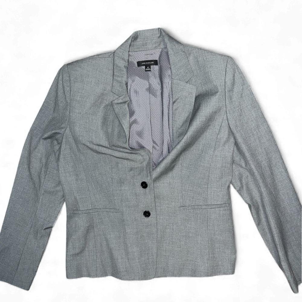 Ann Taylor grey blazer jacket 2 button closure size 12